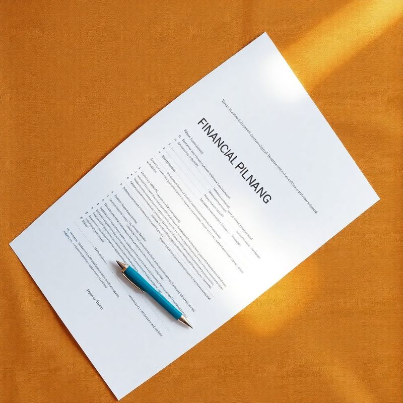 Document de planificare financiară pe o suprafață de in ocru, cu accente azure